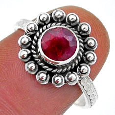 925 sterling silver 1.06cts solitaire natural red ruby round ring size 7 n41242