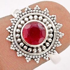 925 sterling silver 1.13cts solitaire natural red ruby round ring size 7 t84286