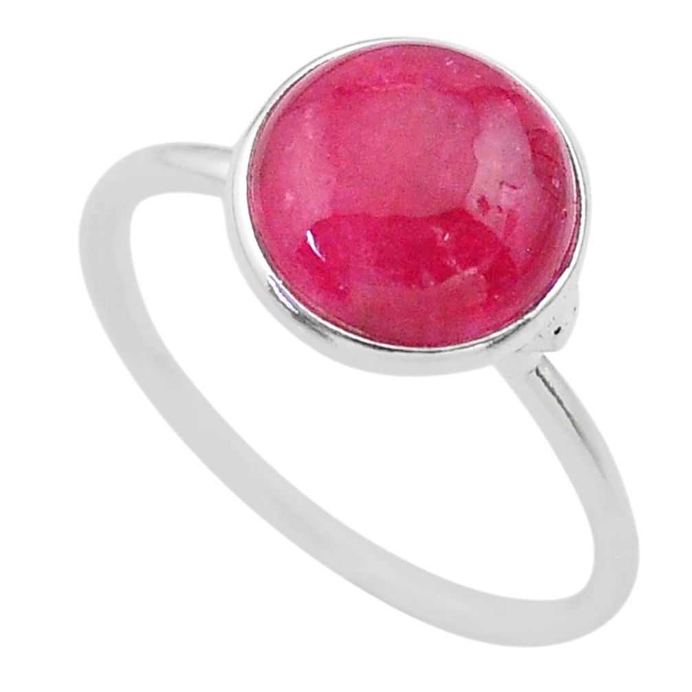 925 sterling silver 4.45cts solitaire natural red ruby round ring size 8 t30007