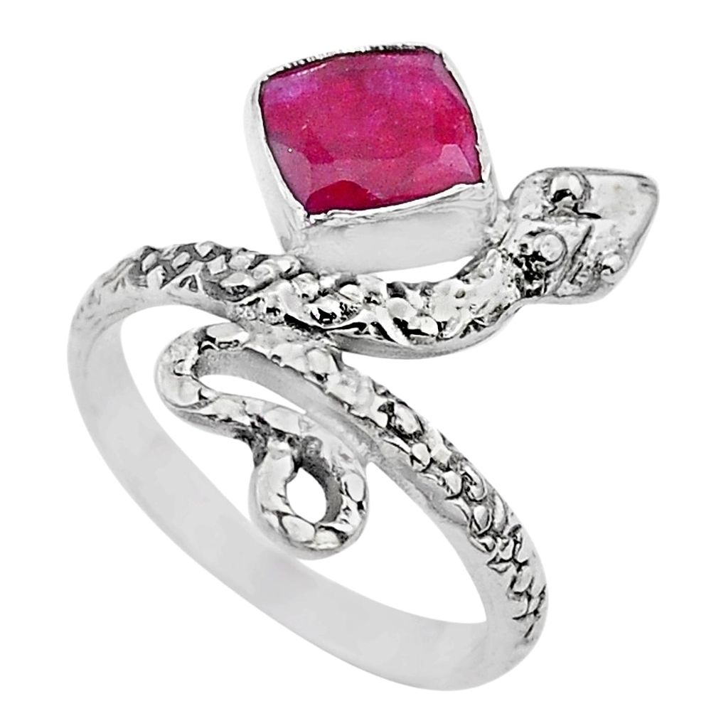 925 sterling silver 2.53cts solitaire natural red ruby snake ring size 7 t32015