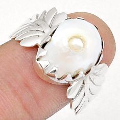 925 sterling silver 5.05cts solitaire natural white pearl ring size 8.5 d50359