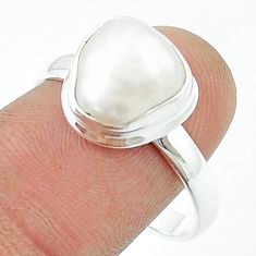 925 sterling silver 4.84cts solitaire natural white pearl ring size 10 u36492