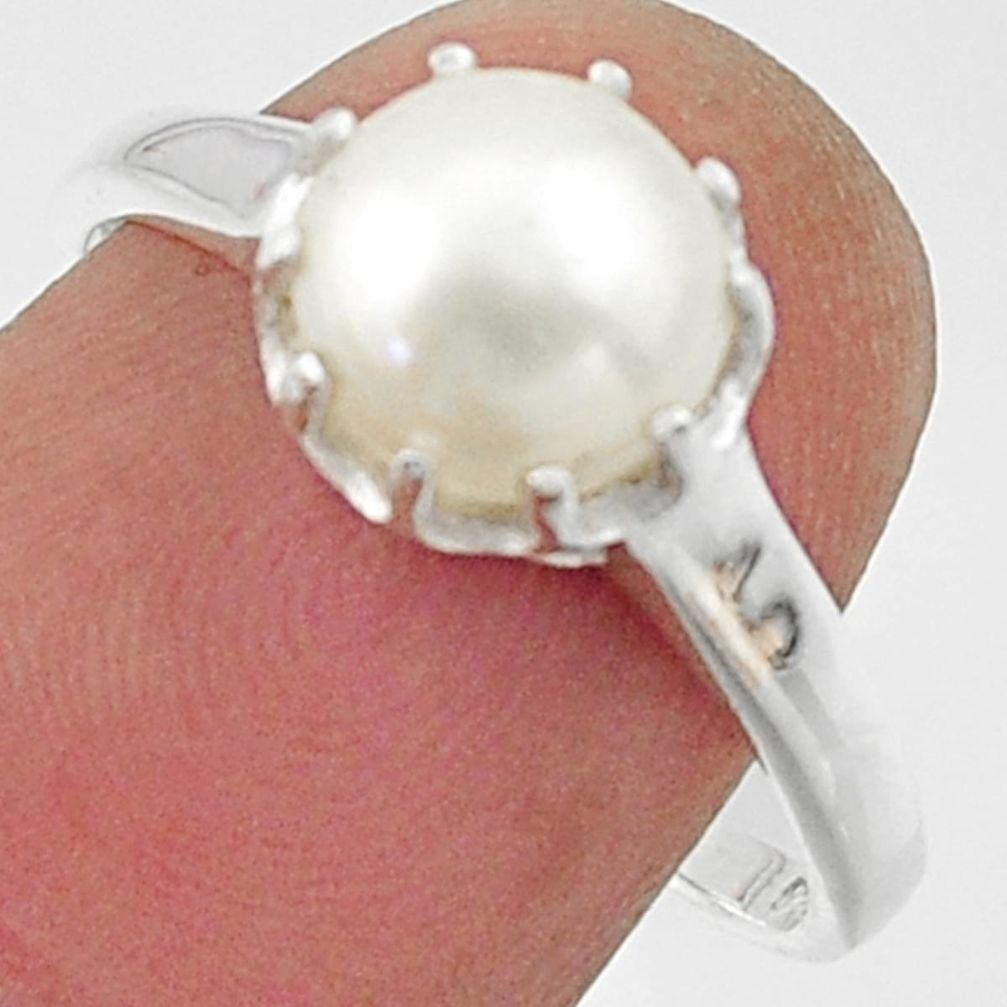 925 sterling silver 2.96cts solitaire natural white pearl ring size 7 r40555