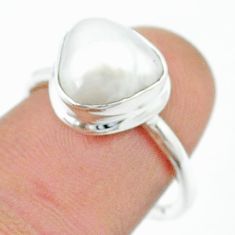 925 sterling silver 4.86cts solitaire natural white pearl ring size 7 u36497