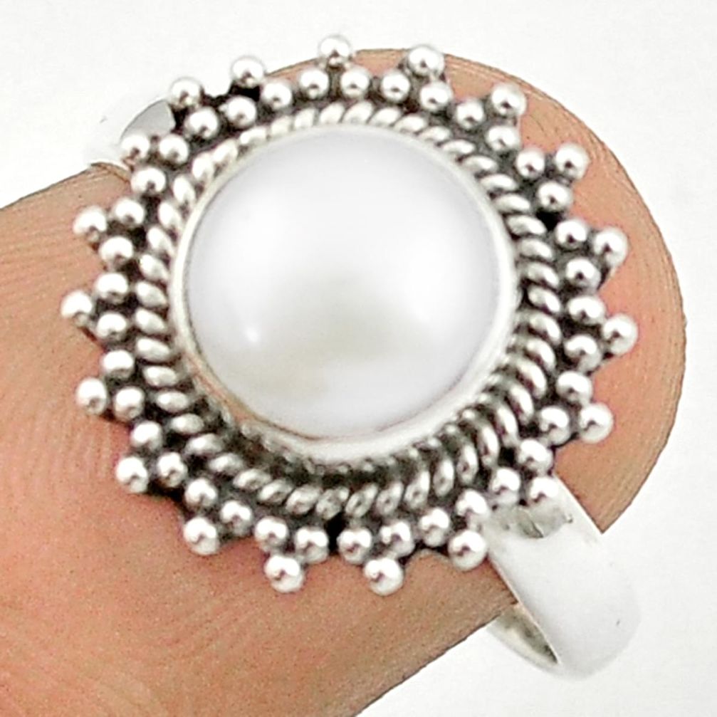 925 sterling silver 3.21cts solitaire natural white pearl ring size 7.5 u29067