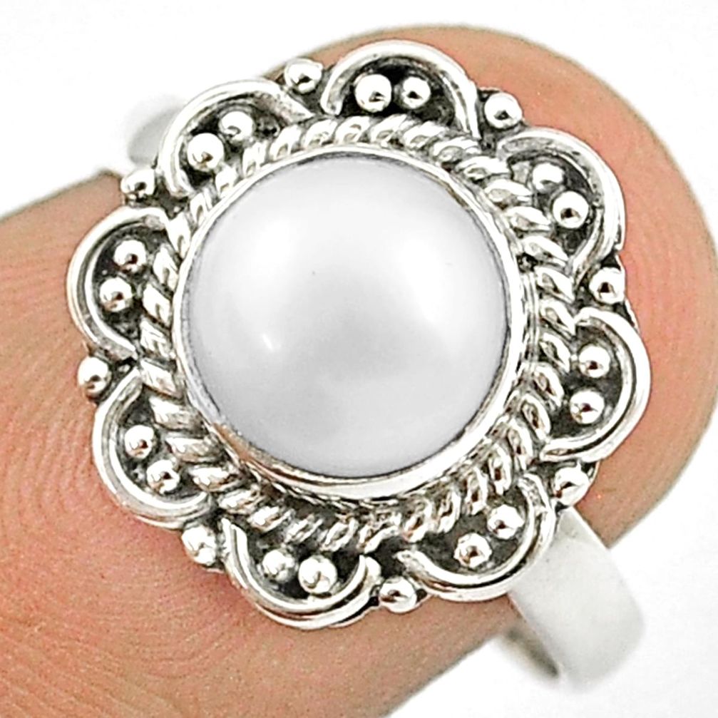 925 sterling silver 3.01cts solitaire natural white pearl ring size 7.5 u29115