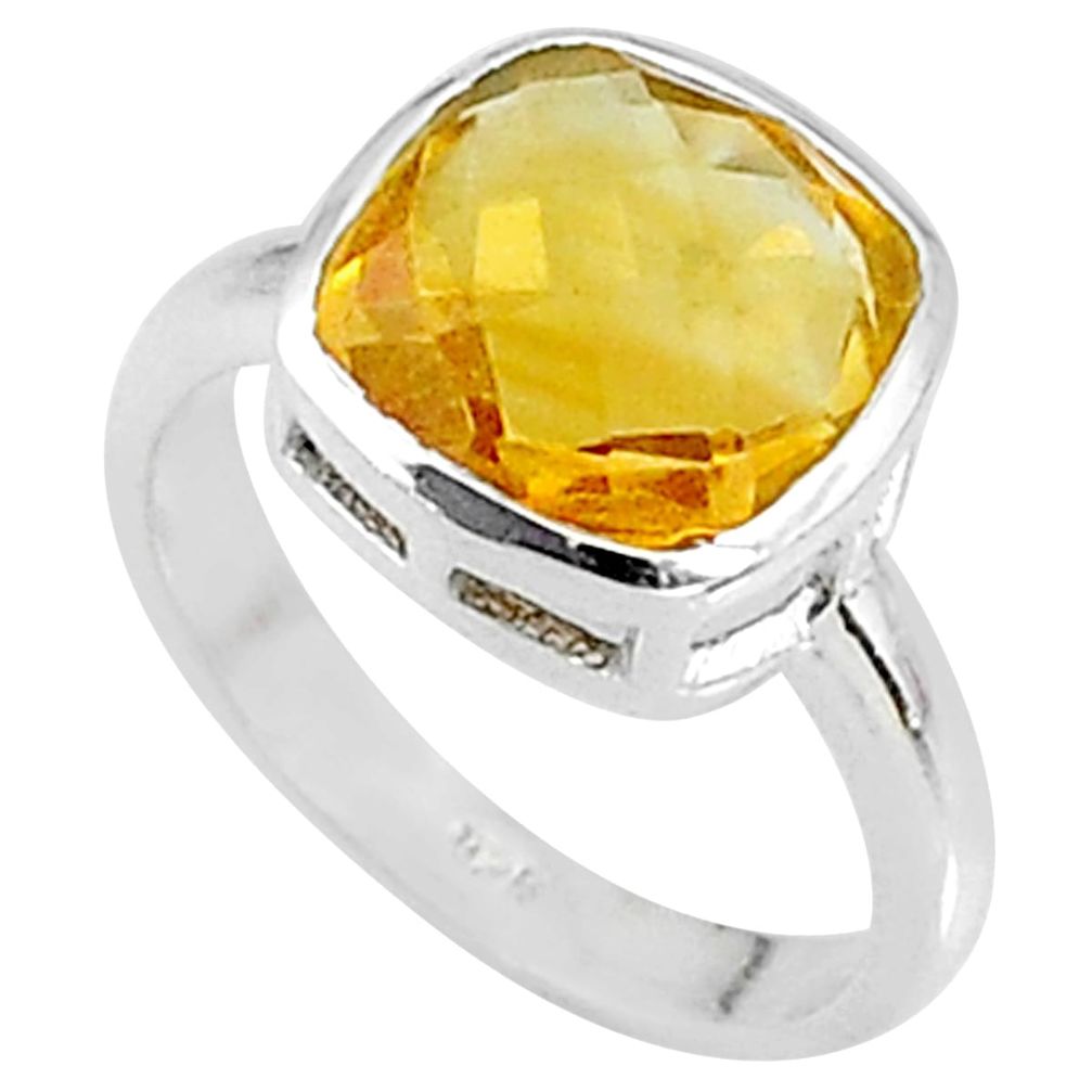 925 sterling silver 5.23cts solitaire natural yellow citrine ring size 8 t8194