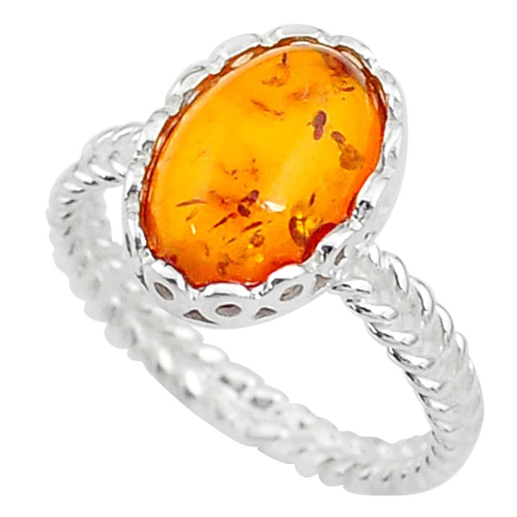 925 sterling silver 3.05cts solitaire orange amber ring jewelry size 7 t10568