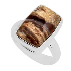 925 sterling silver 7.04cts solitaire petrified palm wood ring size 5 y95648