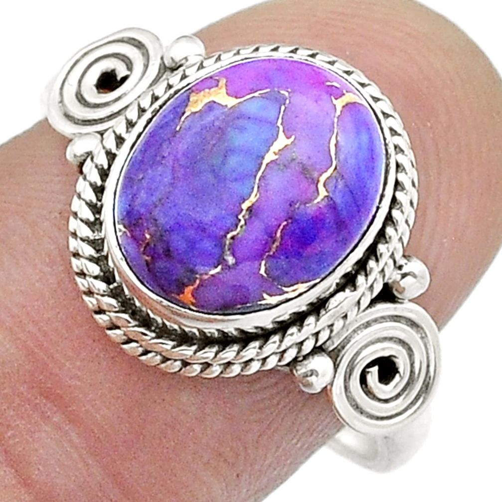 925 sterling silver 4.90cts solitaire purple copper turquoise ring size 8 u55616