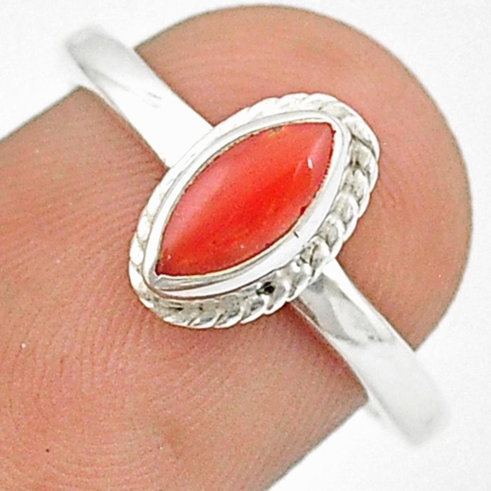 925 sterling silver 2.06cts solitaire red coral marquise ring size 7 u27658