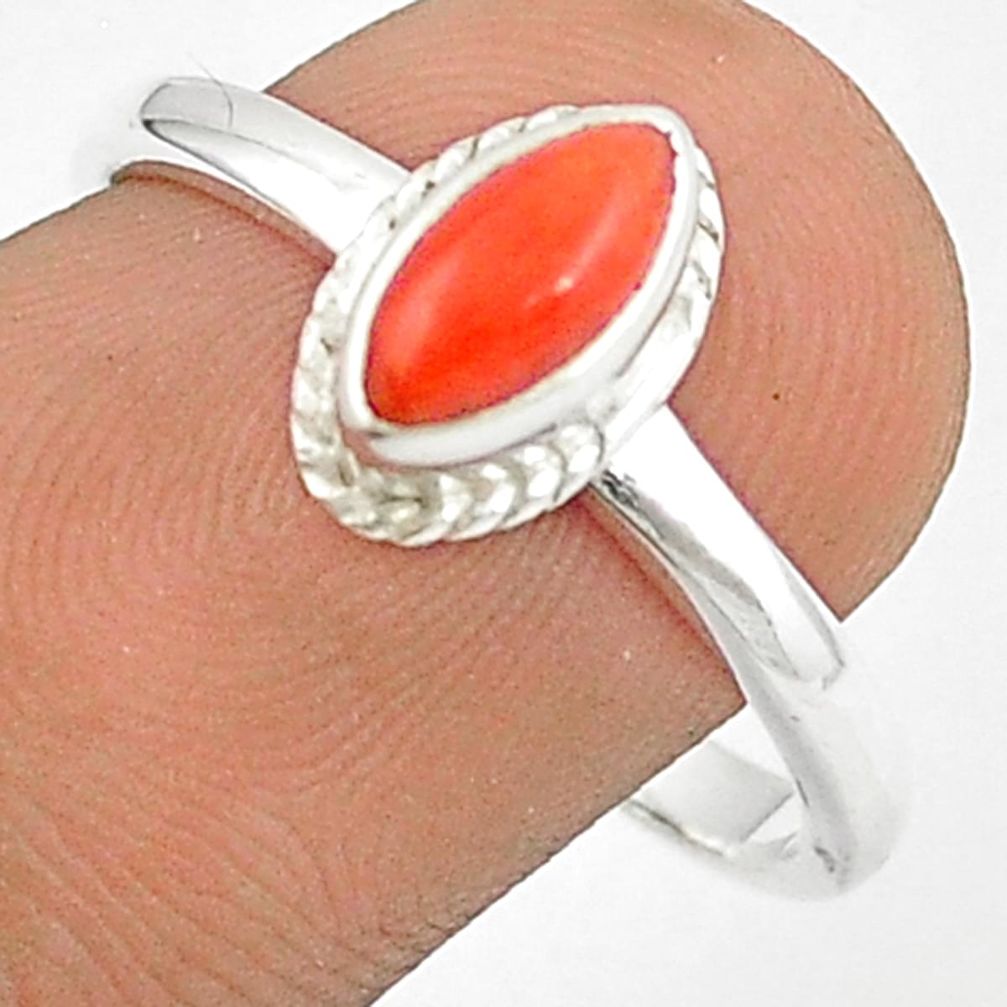 925 sterling silver 2.07cts solitaire red coral marquise ring size 8 u27643