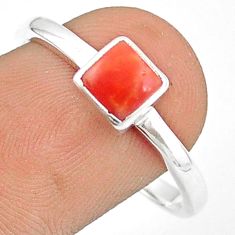 925 sterling silver 0.91cts solitaire red coral ring jewelry size 9 u27679