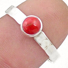 925 sterling silver 0.82cts solitaire red coral ring jewelry size 7.5 u49698