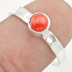 925 sterling silver 0.89cts solitaire red coral ring jewelry size 7.5 u55137