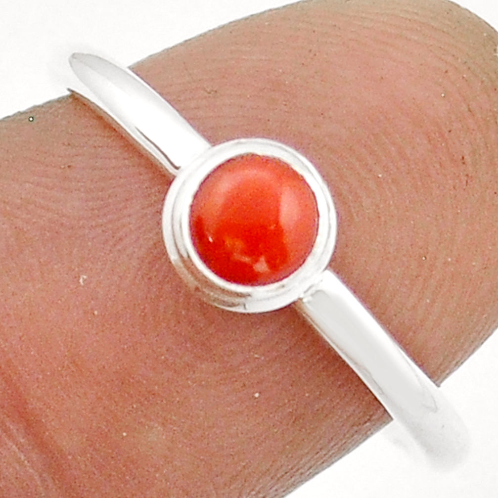 925 sterling silver 0.65cts solitaire red coral ring jewelry size 7.5 u90903
