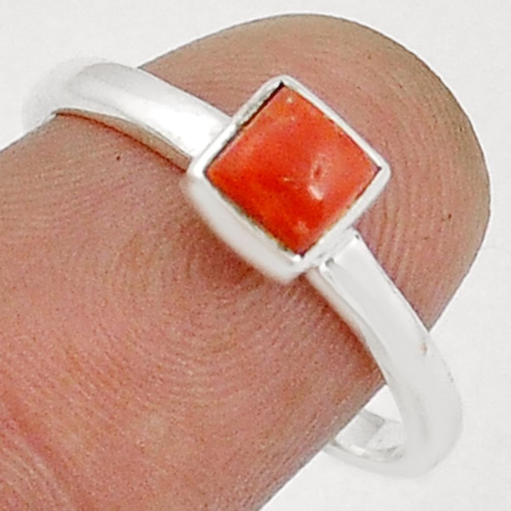 925 sterling silver 0.86cts solitaire red coral ring jewelry size 8.5 u90907