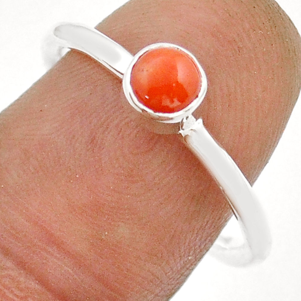 925 sterling silver 0.67cts solitaire red coral ring jewelry size 8.5 u90913
