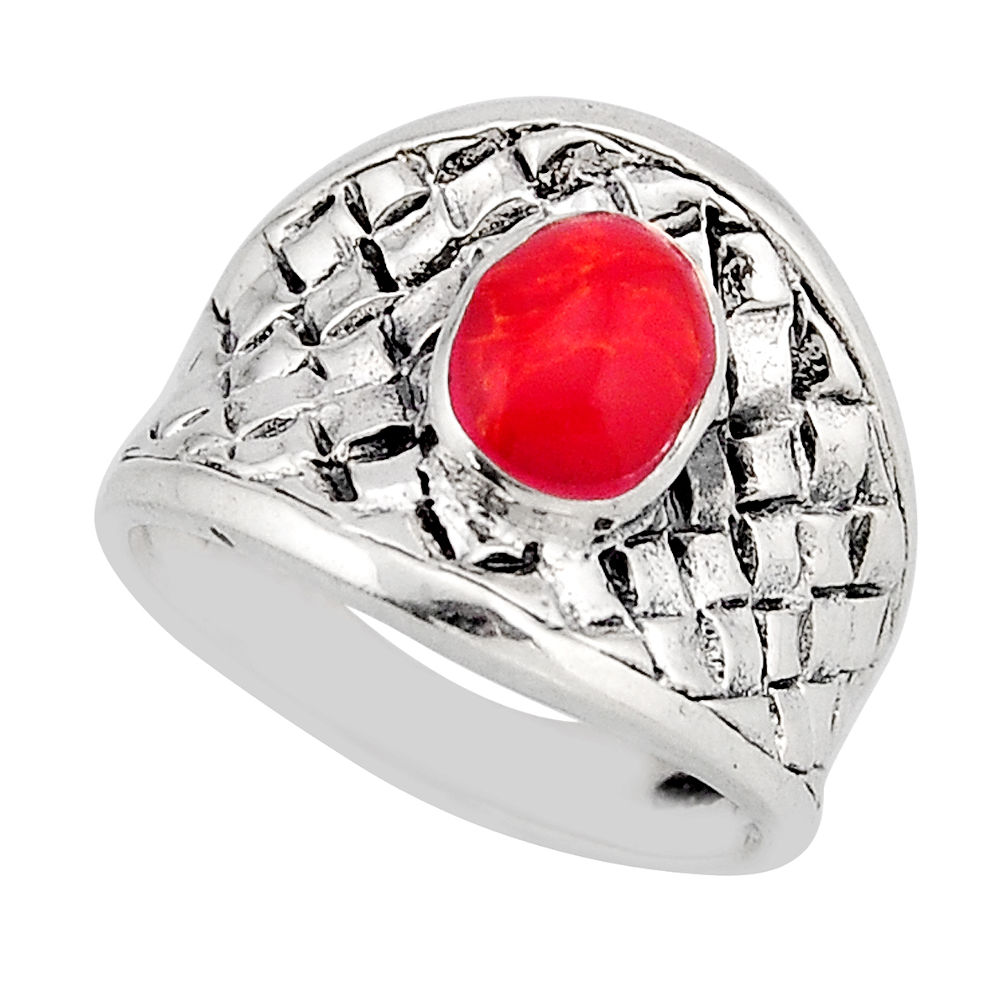 925 sterling silver 1.88cts solitaire red coral ring jewelry size 6.5 y64226