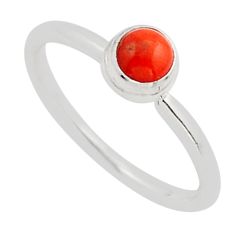 925 sterling silver 1.05cts solitaire red coral ring jewelry size 7.5 y94368