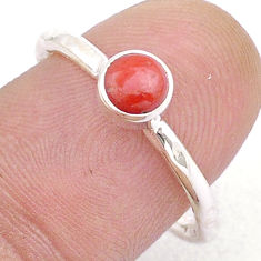925 sterling silver 0.81cts solitaire red coral round ring jewelry size 7 u55559