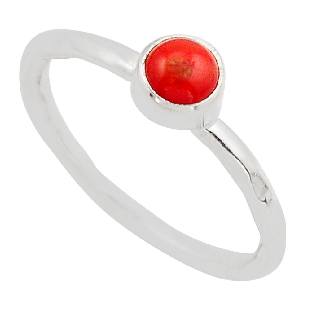 925 sterling silver 0.99cts solitaire red coral round ring jewelry size 8 y94364