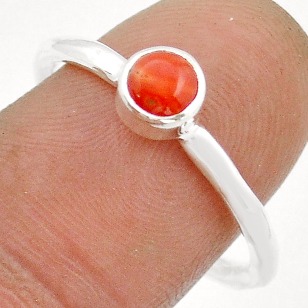 925 sterling silver 0.87cts solitaire red coral round ring jewelry size 9 u90911
