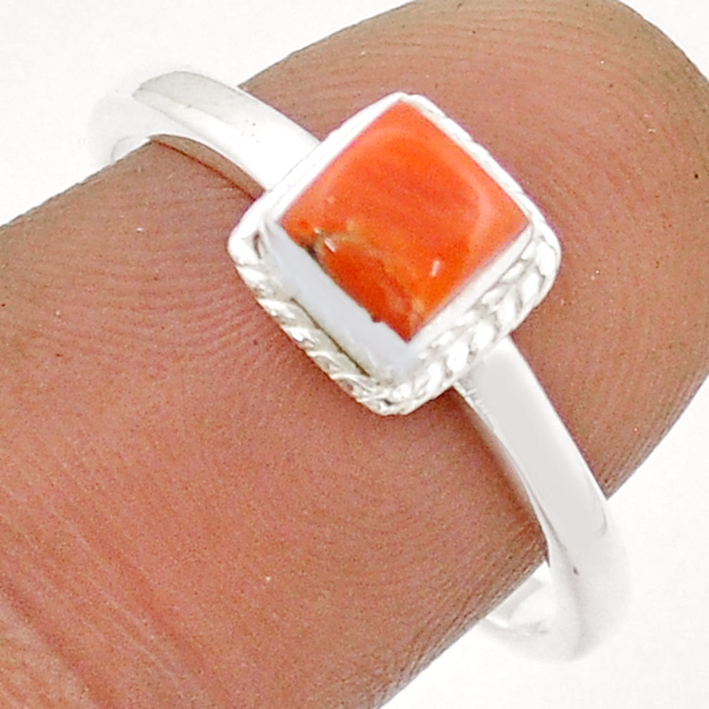 925 sterling silver 0.66cts solitaire red coral square ring size 8.5 u90928