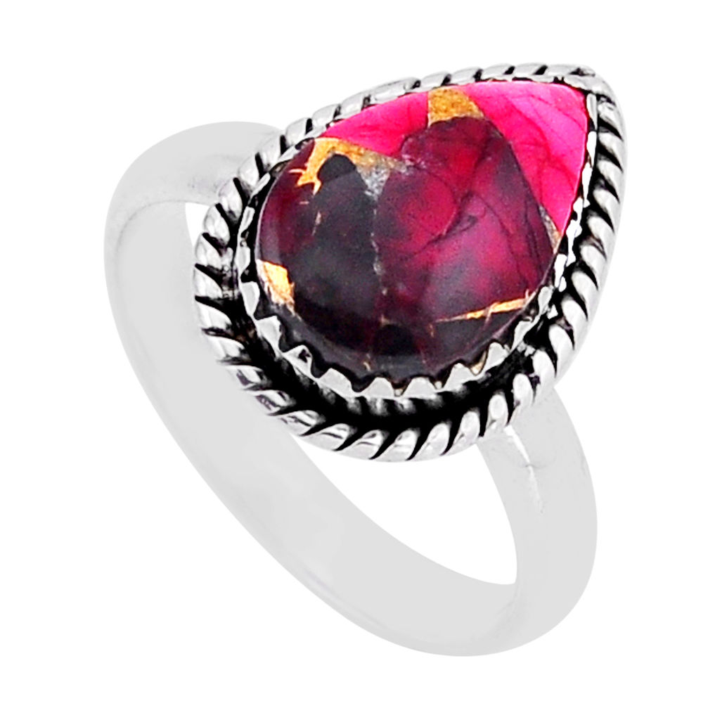 925 sterling silver 5.05cts solitaire red rose dahlia pear ring size 7.5 n54435