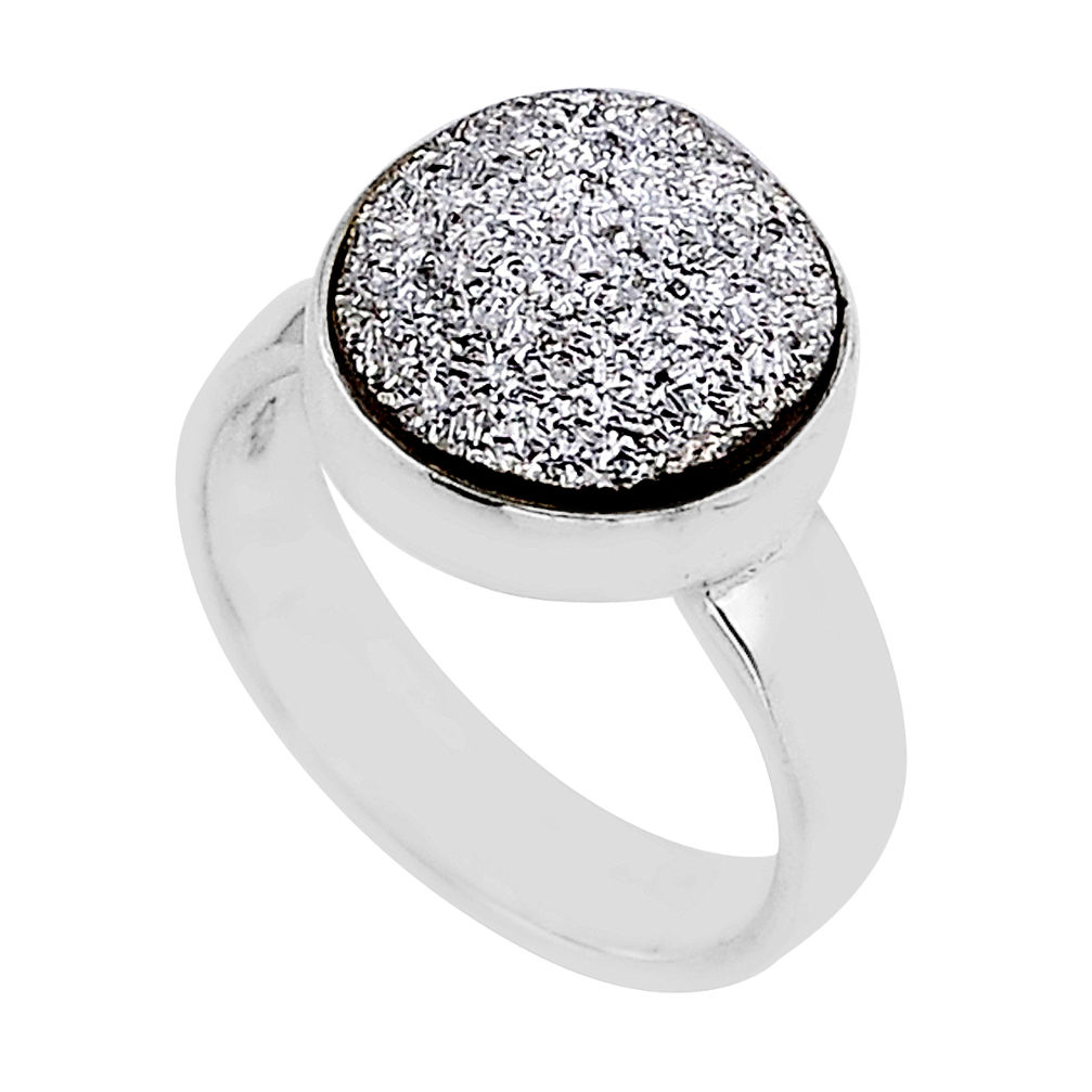 925 sterling silver 6.29cts solitaire silver druzy fancy ring size 6.5 y60999
