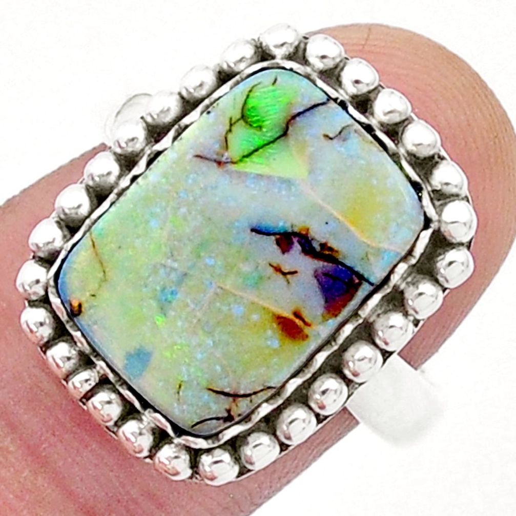 925 sterling silver 4.41cts solitaire sterling opal octagan ring size 8 u54211