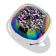 925 sterling silver 11.27cts solitaire titanium druzy ring jewelry size 8 y48927