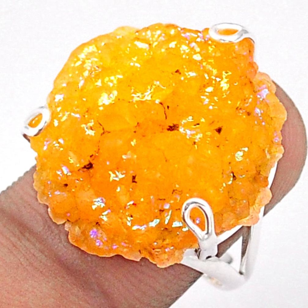 925 sterling silver 19.68cts solitaire yellow druzy ring jewelry size 7 t92092