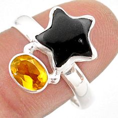 925 sterling silver 7.24cts star natural black onyx citrine ring size 9.5 t63232