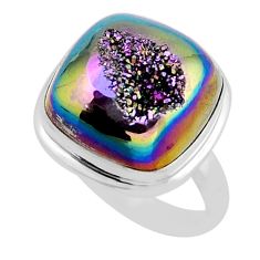 925 sterling silver 12.34cts titanium druzy cushion ring jewelry size 8 y52280