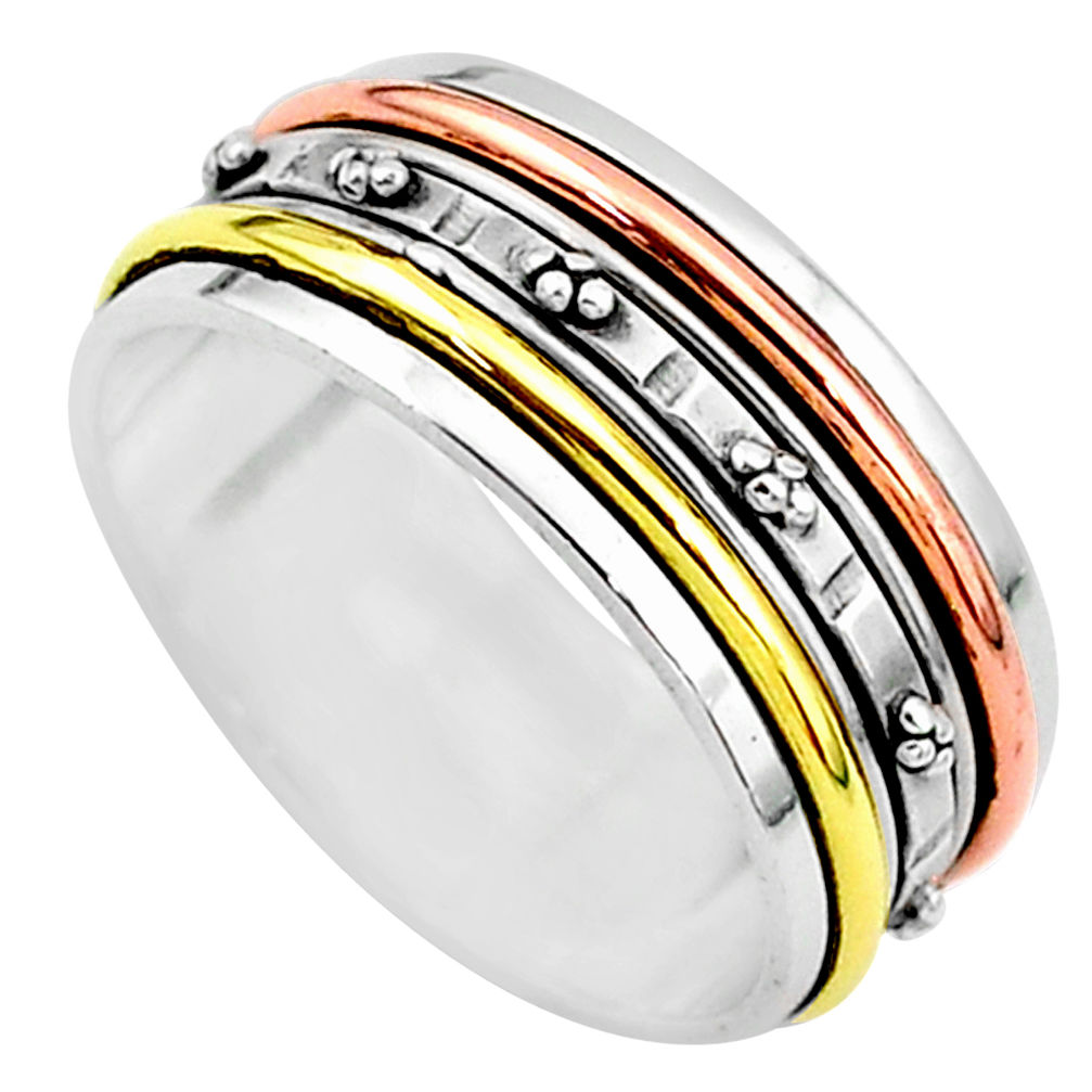 5.26gms 925 sterling silver two tone spinner band meditation ring size 7 t5680