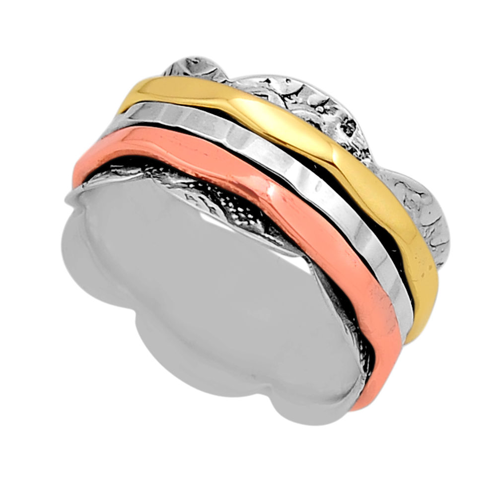 925 sterling silver 0.51cts victorian two tone spinner band ring size 7 n53708