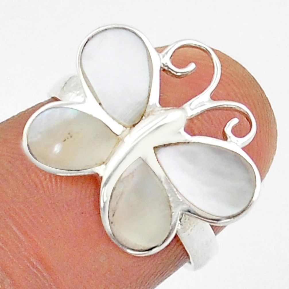 925 sterling silver 2.94cts white pearl enamel butterfly ring size 6 c29915