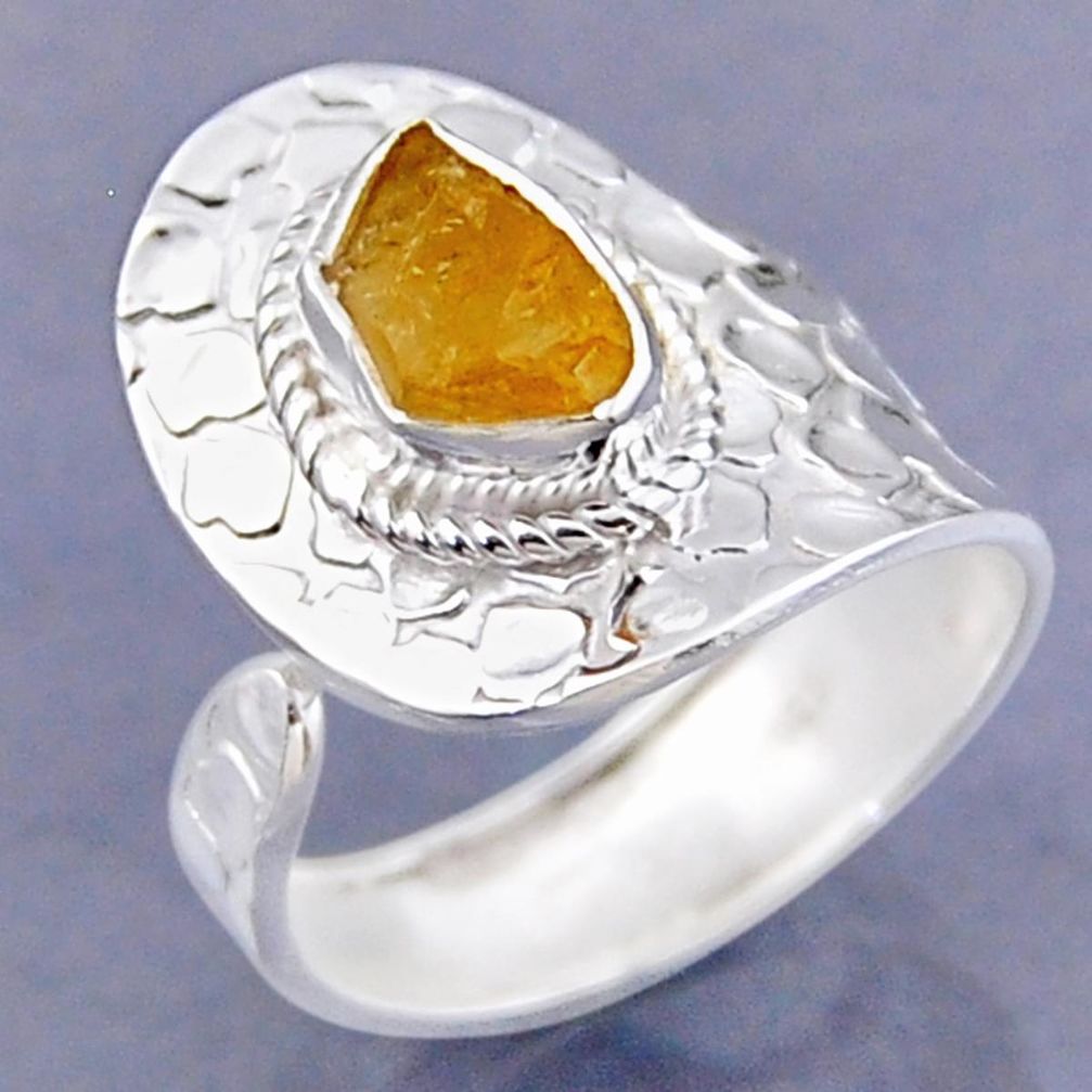 925 sterling silver 2.86cts yellow citrine rough adjustable ring size 9.5 r54744