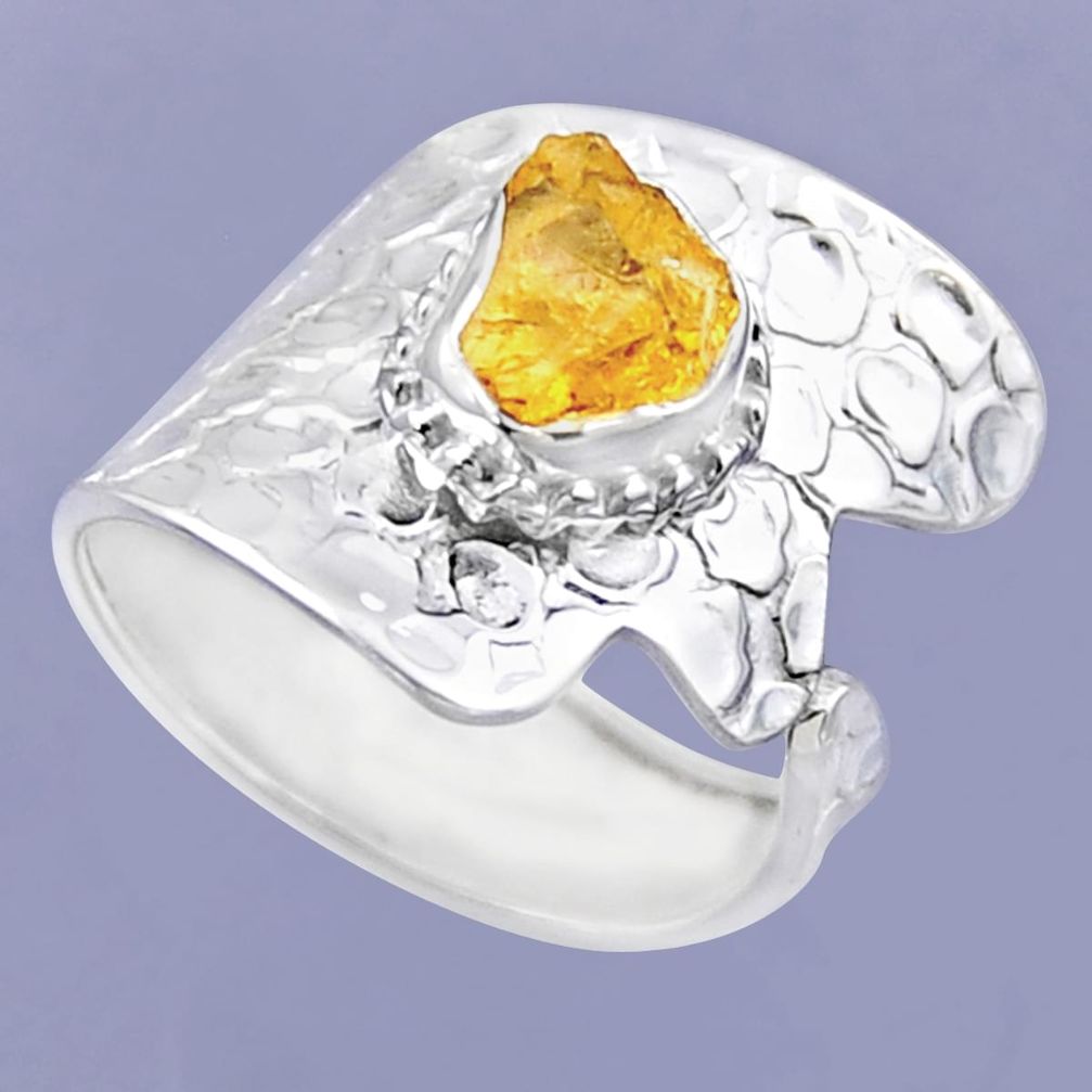 925 sterling silver 3.41cts yellow citrine rough adjustable ring size 8.5 r54915