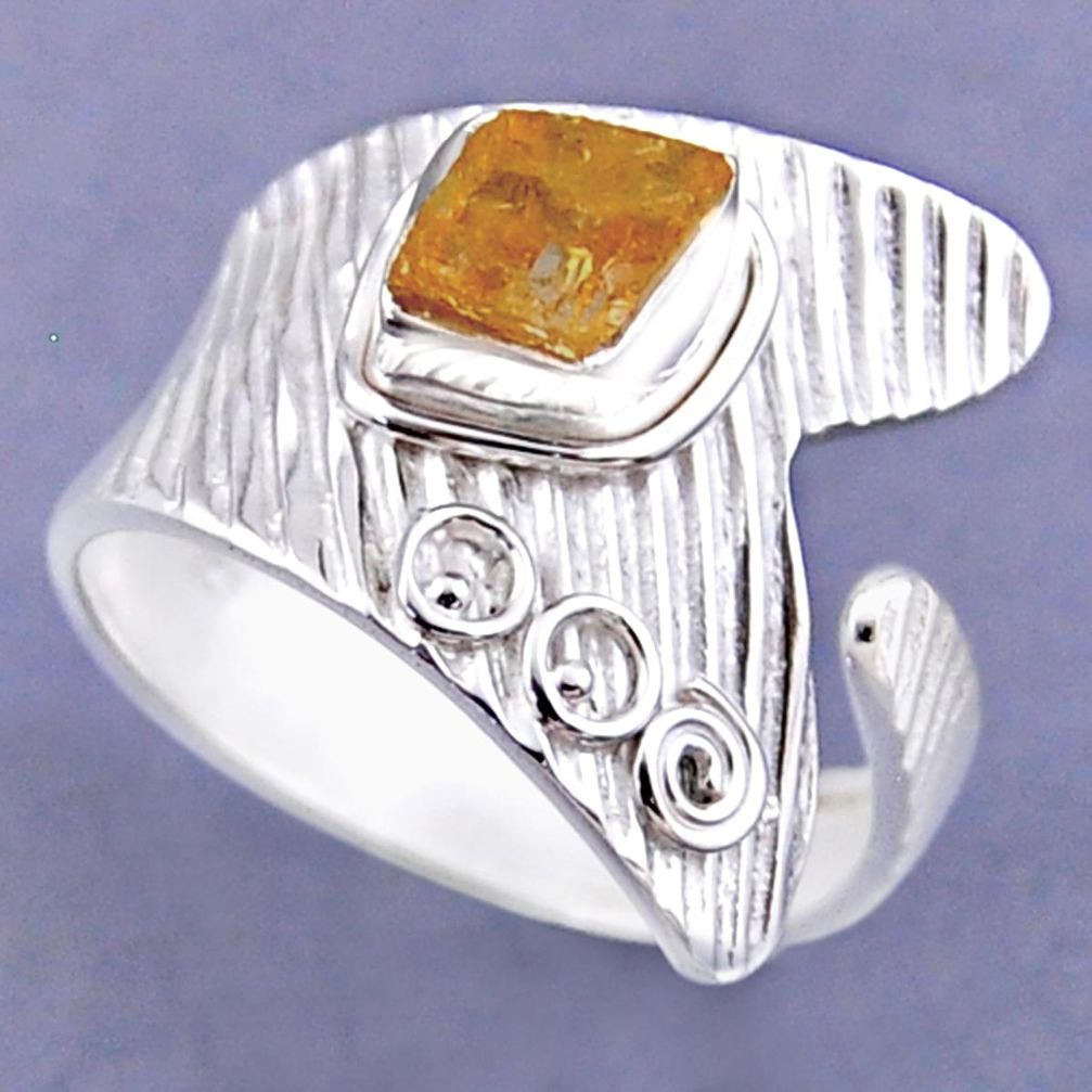 925 sterling silver 2.97cts yellow citrine rough adjustable ring size 11 r54851