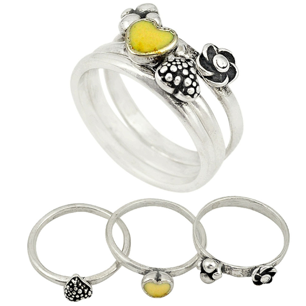 925 sterling silver yellow enamel 4 rings jewelry size 8.5 c22235