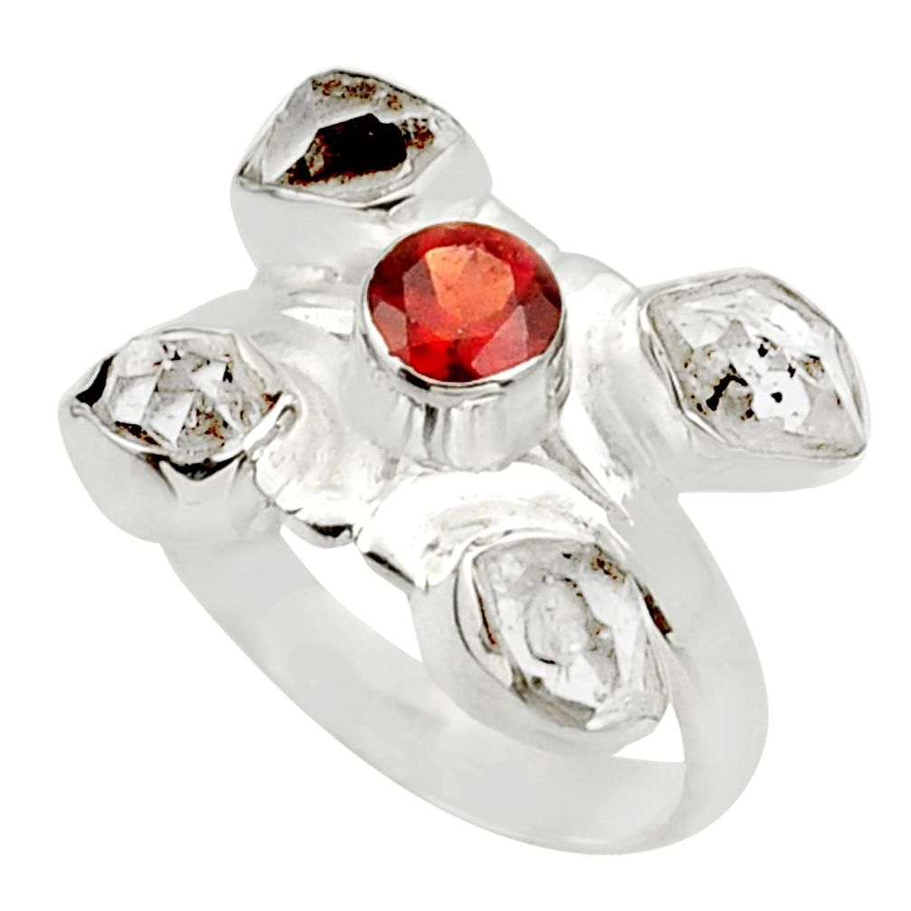 7.50cts natural red garnet herkimer diamond 925 silver ring size 6.5 d32626