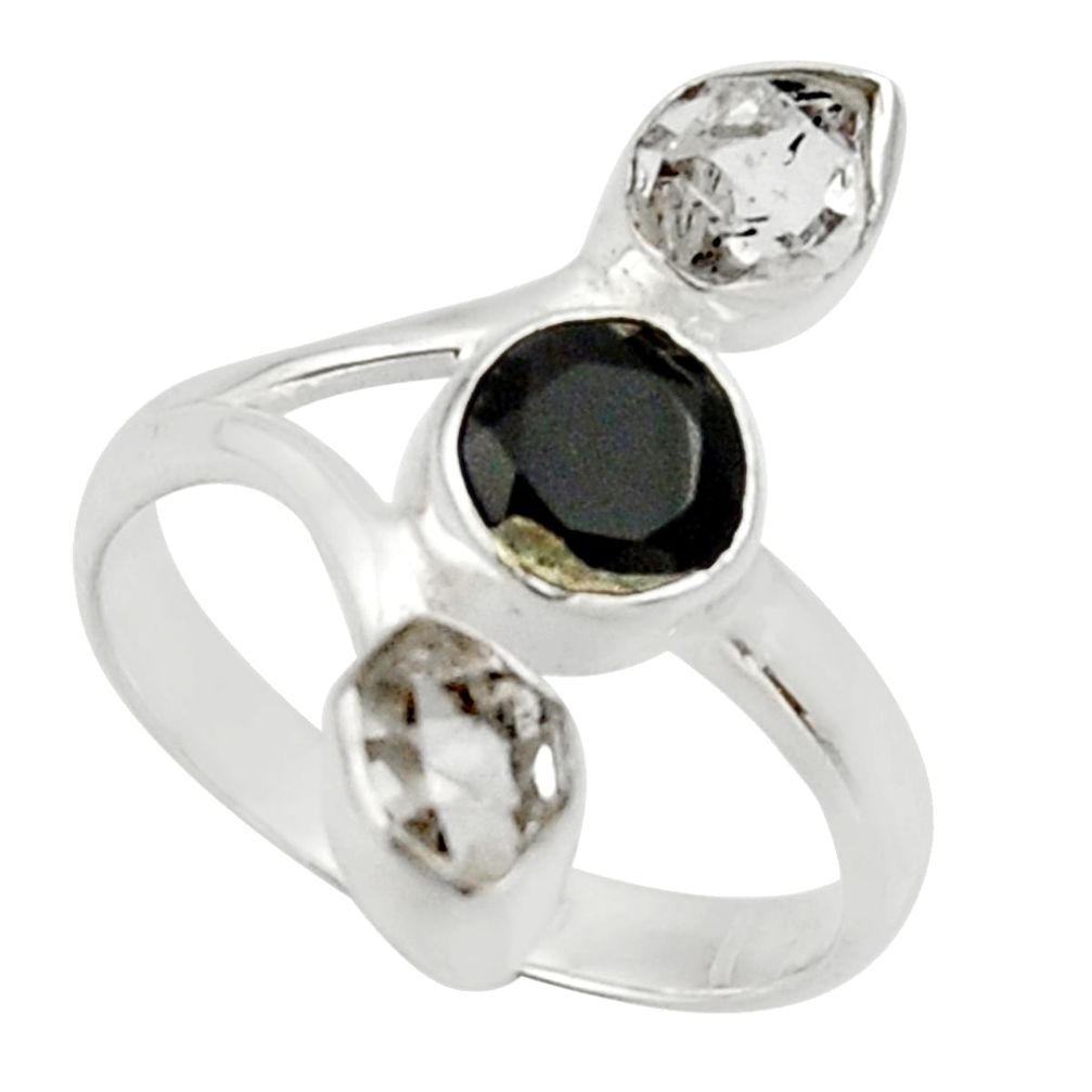 925 silver 5.84cts natural black onyx round herkimer diamond ring size 7 d32637