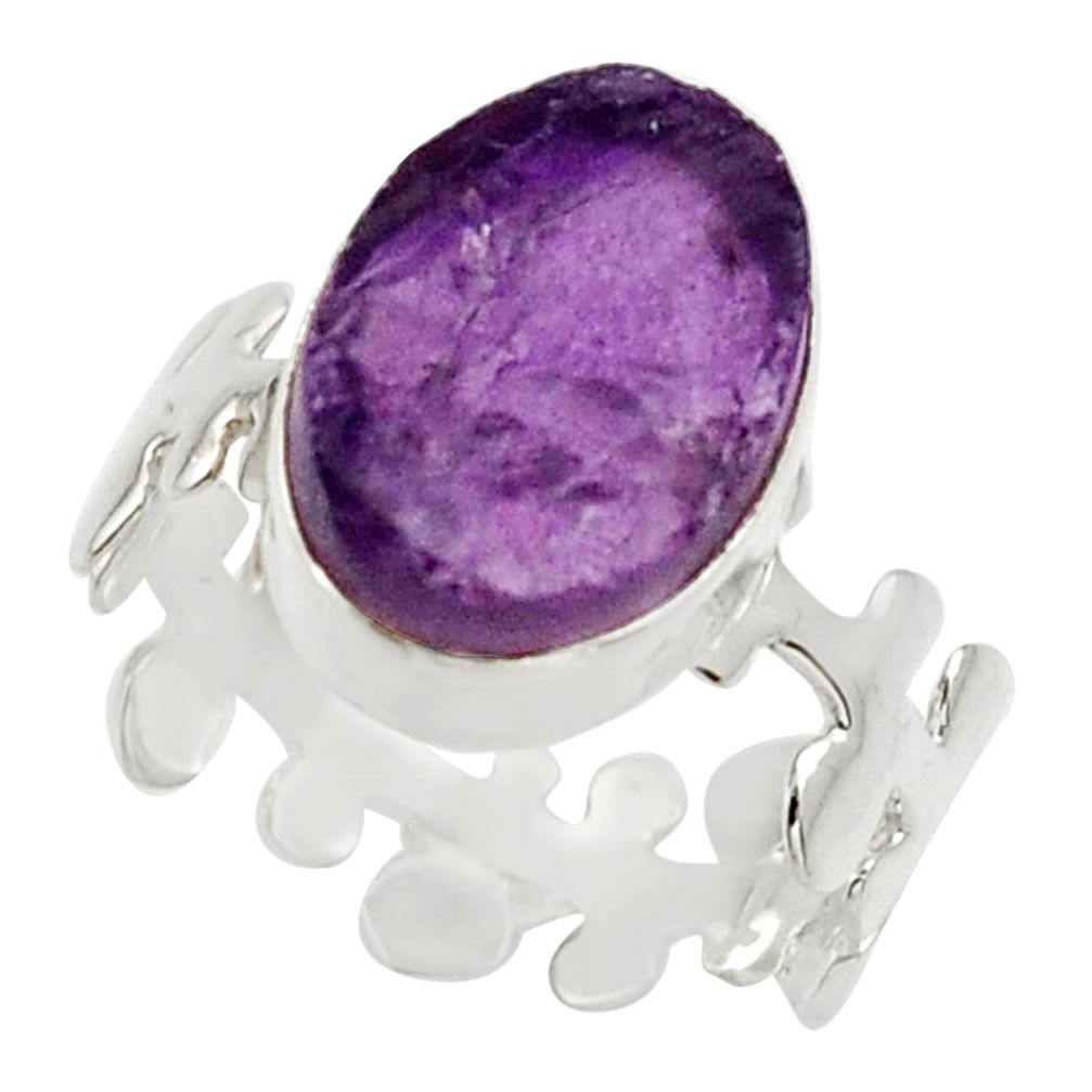 6.72cts natural purple amethyst rough 925 silver solitaire ring size 7.5 d32646