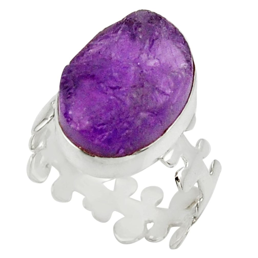 9.56cts natural purple amethyst rough 925 silver solitaire ring size 7 d32656