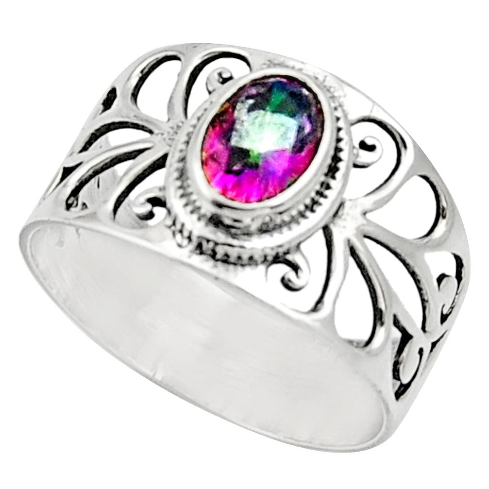 1.57cts multi color rainbow topaz 925 silver solitaire ring size 7.5 d32672