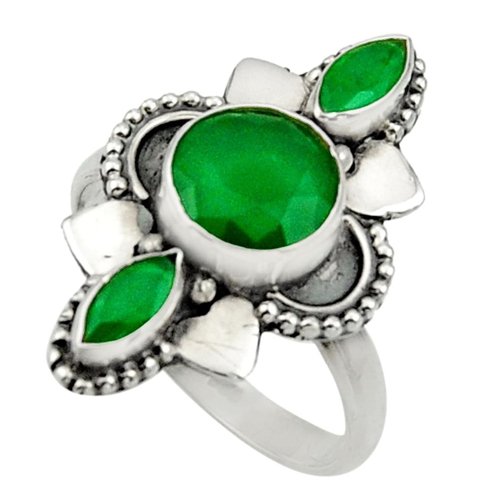 4.22cts natural green chalcedony 925 sterling silver ring size 8.5 d32682