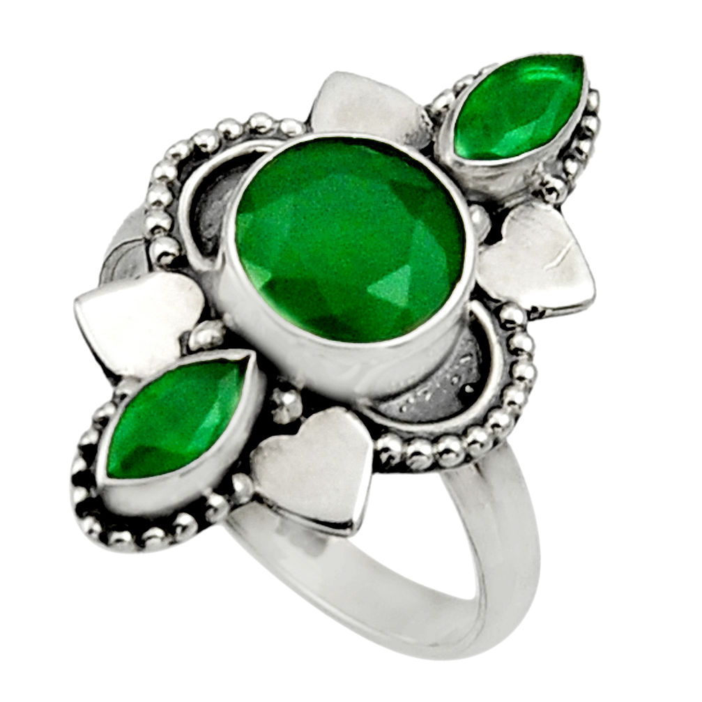 4.43cts natural green chalcedony 925 sterling silver ring size 7.5 d32683