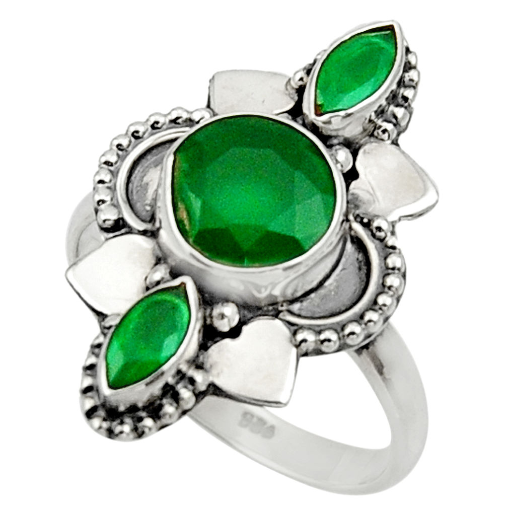 4.43cts natural green chalcedony 925 sterling silver ring size 7.5 d32685